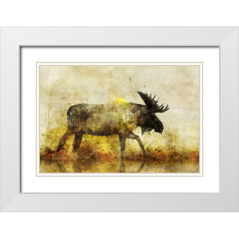 Happy Moose I White Modern Wood Framed Art Print with Double Matting by Roko, Ken