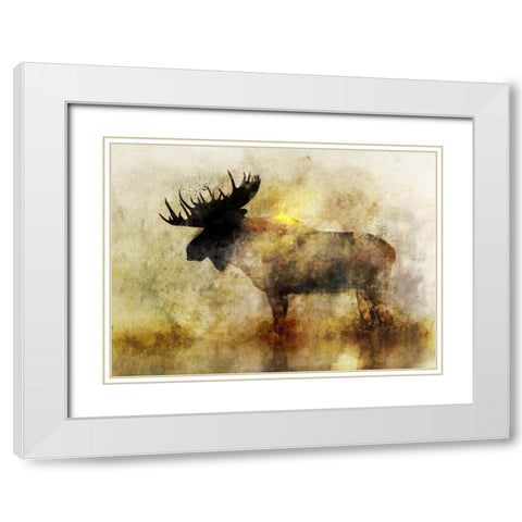 Happy Moose II White Modern Wood Framed Art Print with Double Matting by Roko, Ken