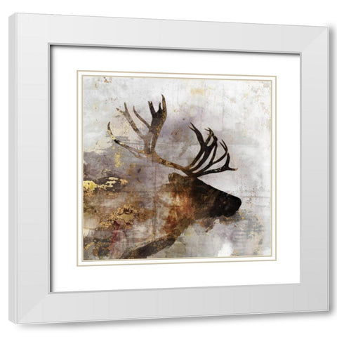 Golden Reindeer White Modern Wood Framed Art Print with Double Matting by Roko, Ken