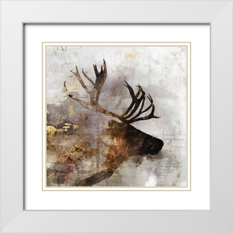 Golden Reindeer White Modern Wood Framed Art Print with Double Matting by Roko, Ken
