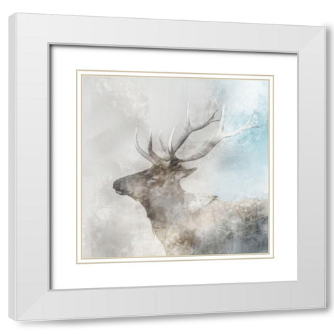 Stag Gaze I White Modern Wood Framed Art Print with Double Matting by Roko, Ken