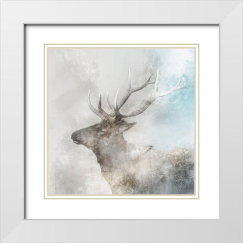 Stag Gaze I White Modern Wood Framed Art Print with Double Matting by Roko, Ken