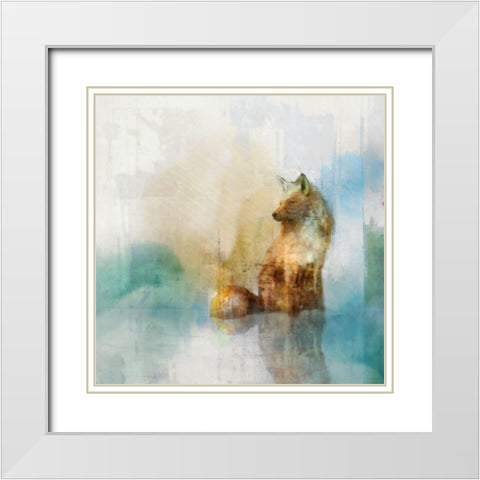 Fox on Teal I  White Modern Wood Framed Art Print with Double Matting by Roko, Ken