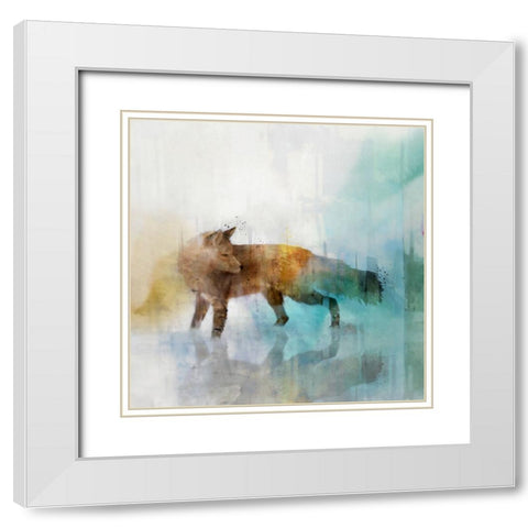Fox on Teal II White Modern Wood Framed Art Print with Double Matting by Roko, Ken