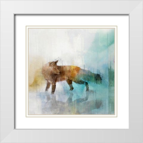 Fox on Teal II White Modern Wood Framed Art Print with Double Matting by Roko, Ken