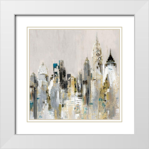 Golden Cityscape White Modern Wood Framed Art Print with Double Matting by Mravyan, Valeria