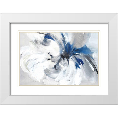 Blue Flower II White Modern Wood Framed Art Print with Double Matting by Mravyan, Valeria