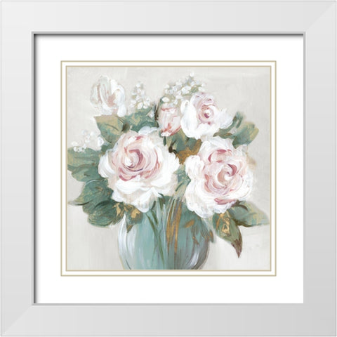 Golden Bouqet White Modern Wood Framed Art Print with Double Matting by Lera