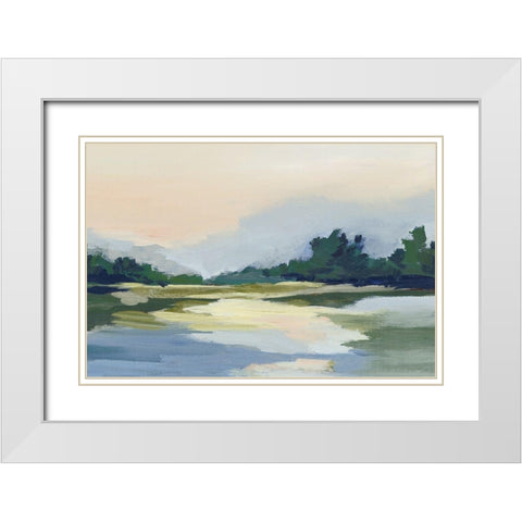 Forest Sunset View White Modern Wood Framed Art Print with Double Matting by Lera