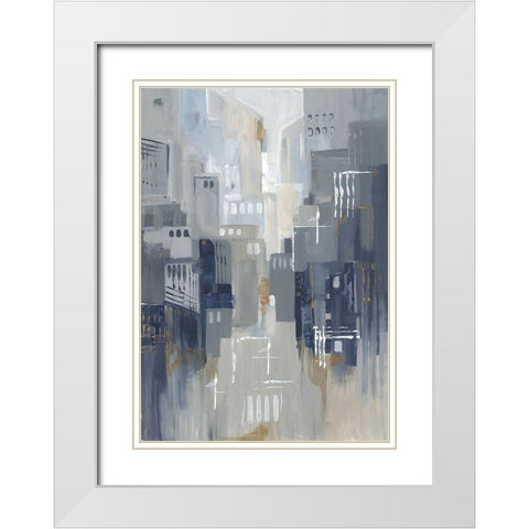 Indigo City II White Modern Wood Framed Art Print with Double Matting by Lera