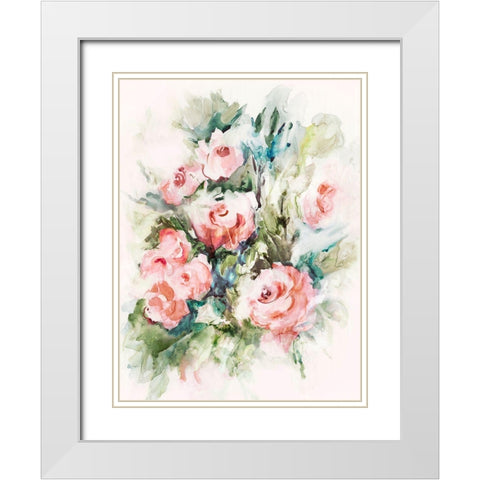 Fresh Pink Florals I  White Modern Wood Framed Art Print with Double Matting by Lera
