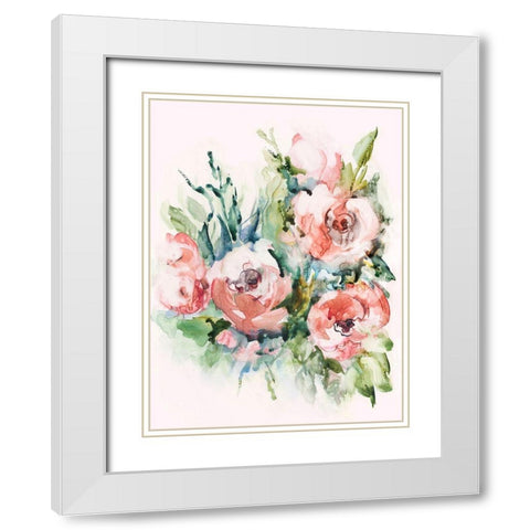 Fresh Pink Florals II White Modern Wood Framed Art Print with Double Matting by Lera