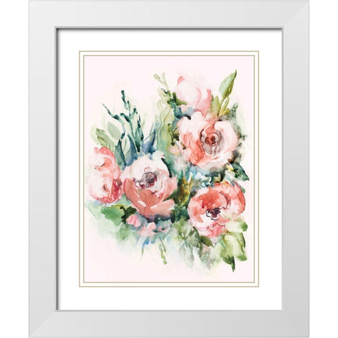 Fresh Pink Florals II White Modern Wood Framed Art Print with Double Matting by Lera