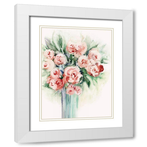 Roses in a Vase I  White Modern Wood Framed Art Print with Double Matting by Lera