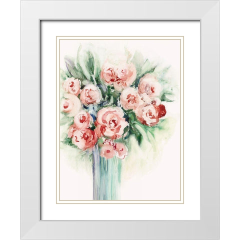 Roses in a Vase I  White Modern Wood Framed Art Print with Double Matting by Lera