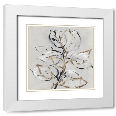 Golden Floral II  White Modern Wood Framed Art Print with Double Matting by Lera