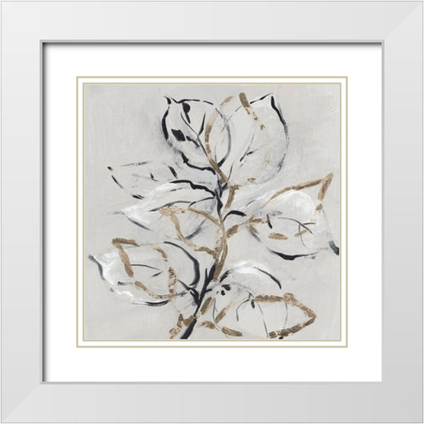 Golden Floral II  White Modern Wood Framed Art Print with Double Matting by Lera