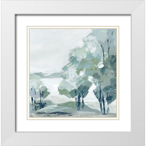 Blue Tree Forest II  White Modern Wood Framed Art Print with Double Matting by Lera