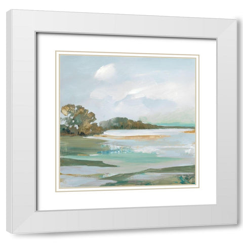 Serene Blue I  White Modern Wood Framed Art Print with Double Matting by Lera