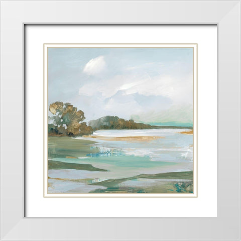 Serene Blue I  White Modern Wood Framed Art Print with Double Matting by Lera