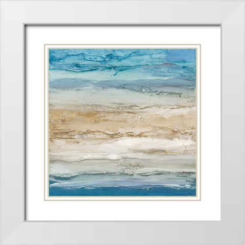 Blue Coastal Landscape I White Modern Wood Framed Art Print with Double Matting by Lera