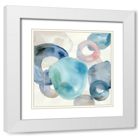 Blue Rings I White Modern Wood Framed Art Print with Double Matting by Lera