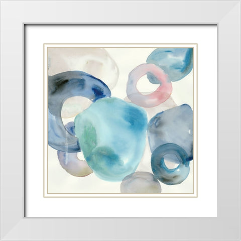 Blue Rings I White Modern Wood Framed Art Print with Double Matting by Lera