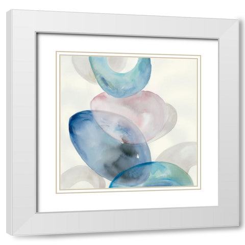 Blue Rings II White Modern Wood Framed Art Print with Double Matting by Lera