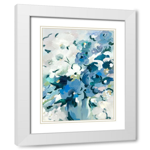 Blue Floral Vase White Modern Wood Framed Art Print with Double Matting by Lera