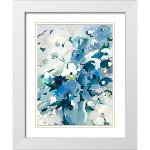 Blue Floral Vase White Modern Wood Framed Art Print with Double Matting by Lera