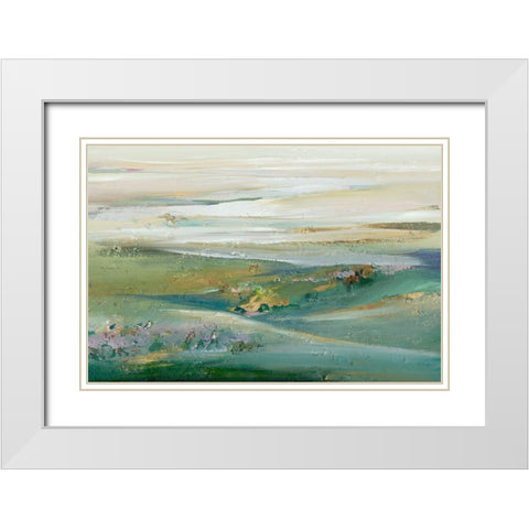 Green Sunset Pasture White Modern Wood Framed Art Print with Double Matting by Lera