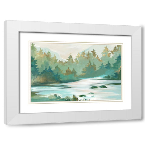 Green Serene  II White Modern Wood Framed Art Print with Double Matting by Lera