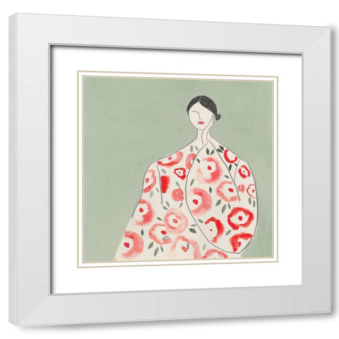 Floral Woman I  White Modern Wood Framed Art Print with Double Matting by Lily K