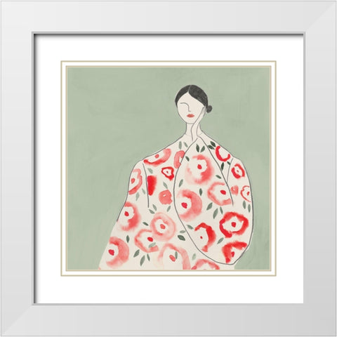 Floral Woman I  White Modern Wood Framed Art Print with Double Matting by Lily K