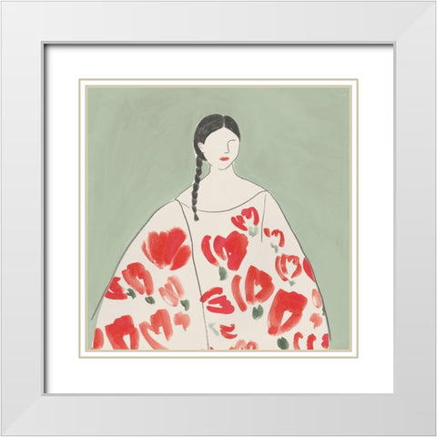 Floral Woman II White Modern Wood Framed Art Print with Double Matting by Lily K