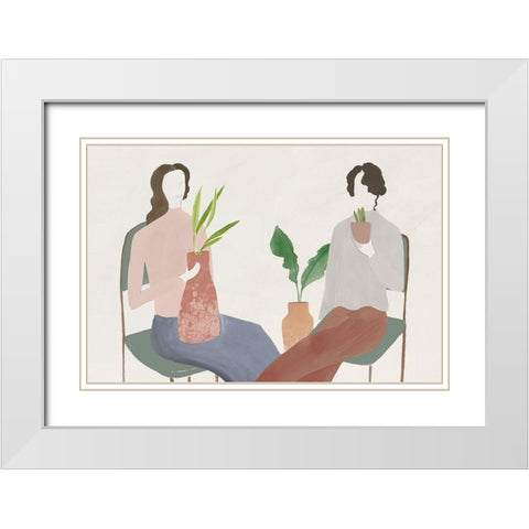 Two Girls  White Modern Wood Framed Art Print with Double Matting by Lily K