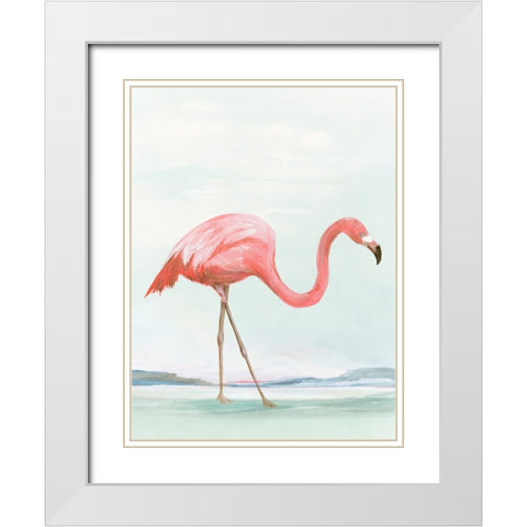 Summer Flamingo I White Modern Wood Framed Art Print with Double Matting by Lily K