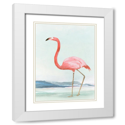Summer Flamingo II White Modern Wood Framed Art Print with Double Matting by Lily K