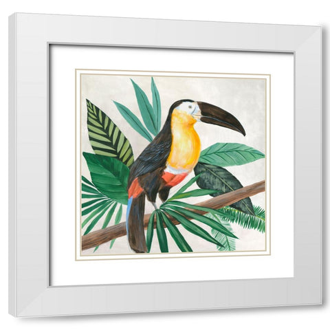 Tropical Birds I White Modern Wood Framed Art Print with Double Matting by Lily K