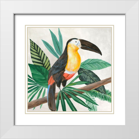 Tropical Birds I White Modern Wood Framed Art Print with Double Matting by Lily K