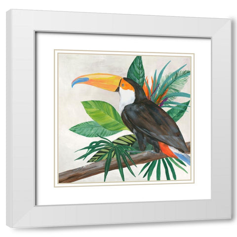 Tropical Birds II White Modern Wood Framed Art Print with Double Matting by Lily K