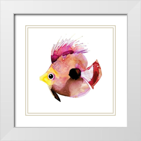 Pink Fish White Modern Wood Framed Art Print with Double Matting by Berg, Margaret