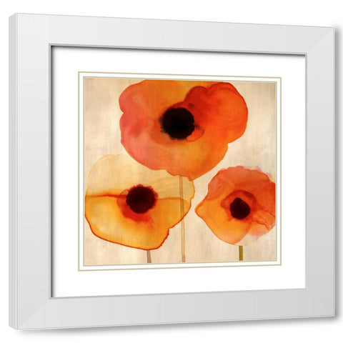 Orange Poppies I White Modern Wood Framed Art Print with Double Matting by Berg, Margaret
