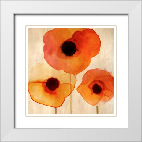Orange Poppies I White Modern Wood Framed Art Print with Double Matting by Berg, Margaret