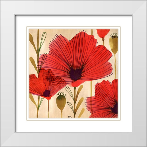 Wild Poppies II White Modern Wood Framed Art Print with Double Matting by Berg, Margaret