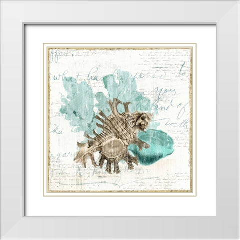 Shell Letter I White Modern Wood Framed Art Print with Double Matting by Woods, Maya