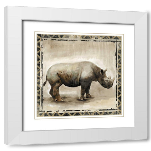 Happy Rhino  White Modern Wood Framed Art Print with Double Matting by Woodey, Michelle