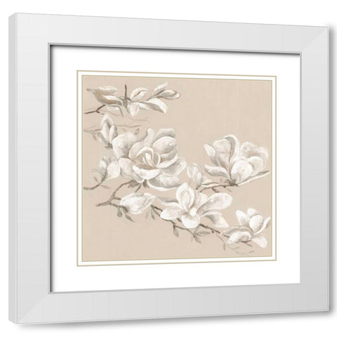 Neutral Magnolia I White Modern Wood Framed Art Print with Double Matting by Woods, Maya