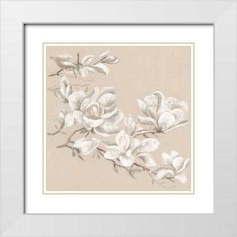 Neutral Magnolia I White Modern Wood Framed Art Print with Double Matting by Woods, Maya