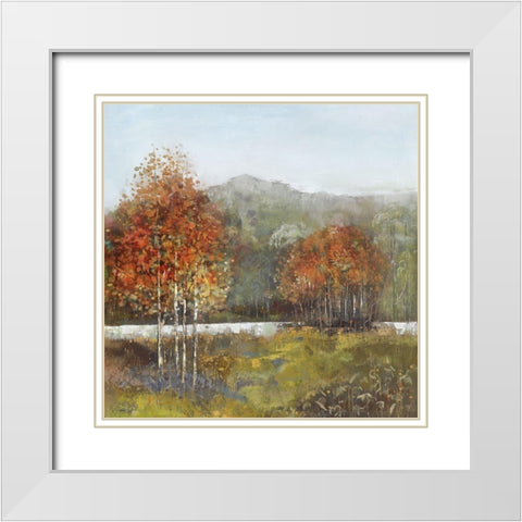 Autumn Breeze II White Modern Wood Framed Art Print with Double Matting by Maya Woods